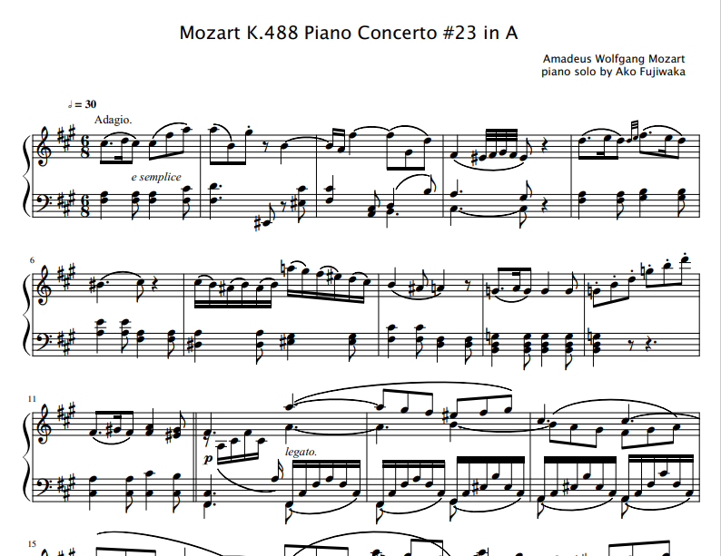 Mozart K.488 Piano Concerto #23 in A